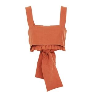 Ulla Johnson Orange Talia Twill Bandeau Ruffle Crop Bow Tie Top Size 2